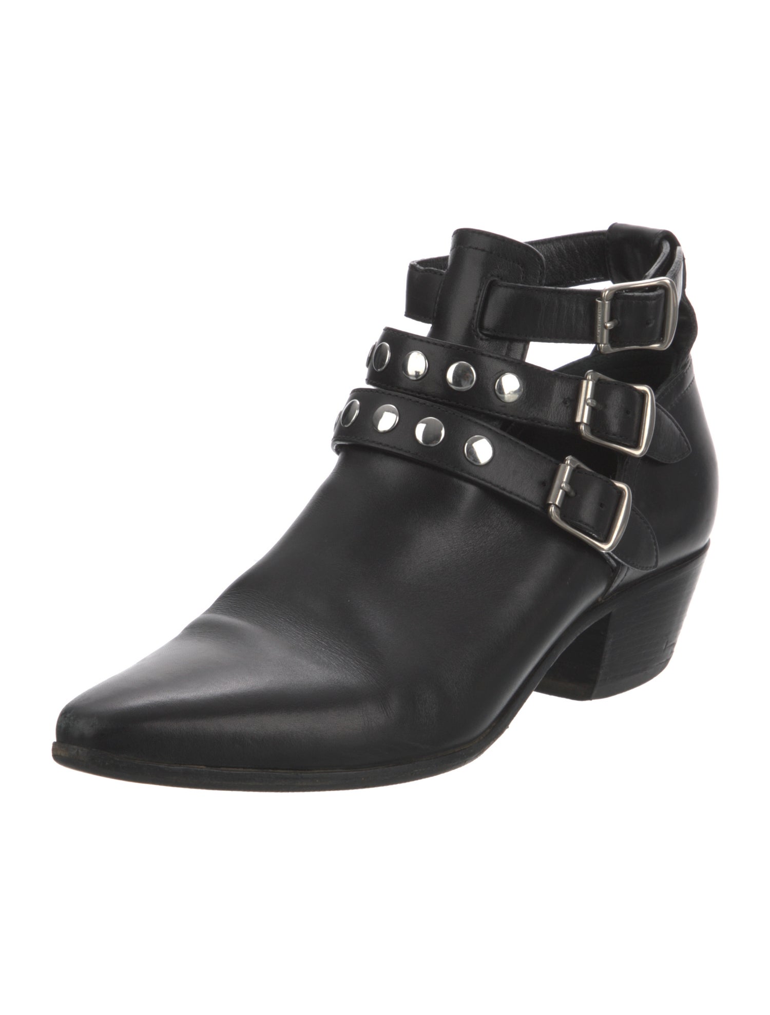 Saint Laurent Leather Studded Accents Lace-Up Boots